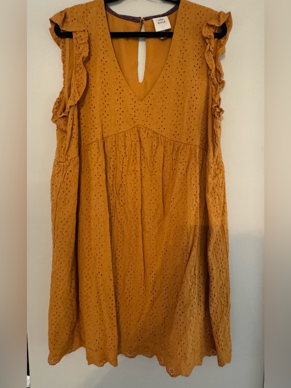 Knox Rose Mustard Eyelet Ruffle V-Neck Tunic size XXL